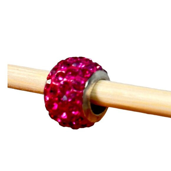 Sparkly Red Rhinestone Large Hole Charm Bead For Bracelets & Jewelry Making - Picture 1 of 7